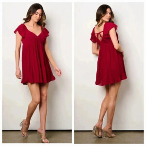 New Burgundy flowy mini dress Ruffles Various Sizes